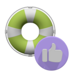 Ein Icon, das einen grünen Rettungsring sowie einen lila Icon mit 